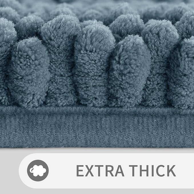 Yimobra U Shaped Toilet Rug Set, Absorbent Chenille, 24x17+24x20, Denim Blue