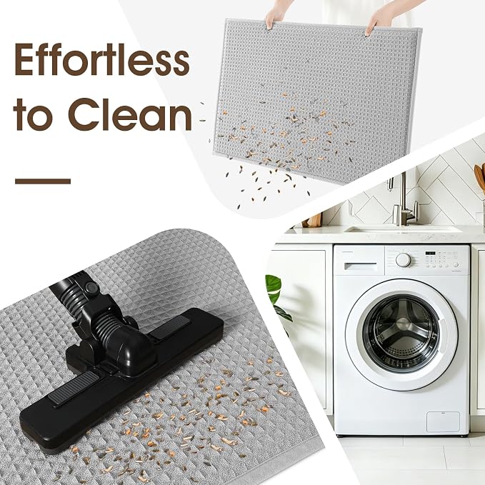 Memory Foam Bath Mat, Ultra Soft Absorbent Waffle Bathroom Rugs, Super Non-Slip PVC Backing Bath Rug Quick Dry, Machine Washable Rug for Tub, Shower, Home Decor Accessory, 60" x 24", Light Gray