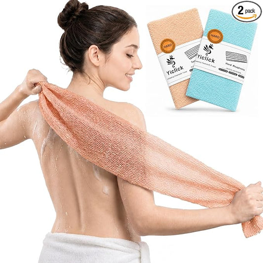 2PCS Exfoliating Washcloth Towel - Exfoliating Body Scrubber Exfoliator, Loofah Sponge Wash Cloth, Korean & Japanse & African Net Sponge Rag - Back Scrubber Washer (Lake Blue+Orange)