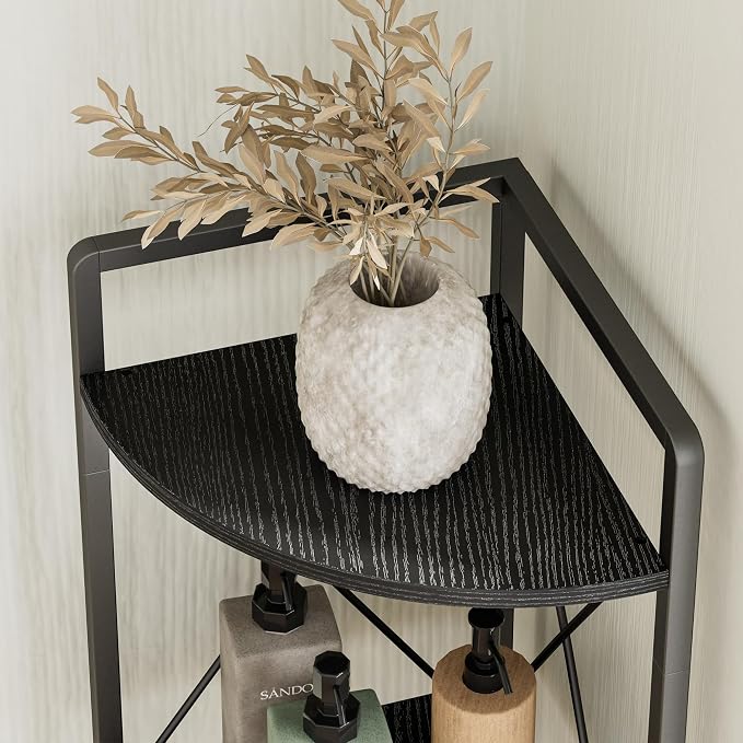 5 Tier Corner Shelf Stand, 64" H Tall Industrial Corner Bookshelf for Living Room Decor, Metal Corner Shelf, Plant Stand Display Shelf for Bedroom, Bathroom, Small Space, Black