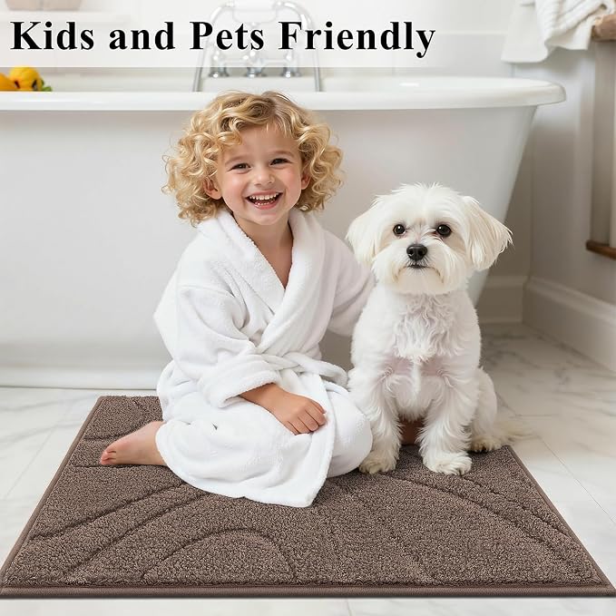 HEBE Bathroom Rugs Sets 5 Piece, Non Slip Washable Absorbent Bath Mat Set | Super Soft Plush Microfiber Bathroom Mats with Runner Set, Solid Bathmat with U-Shaped Toilet Rug Cover Set for Tub, Shower