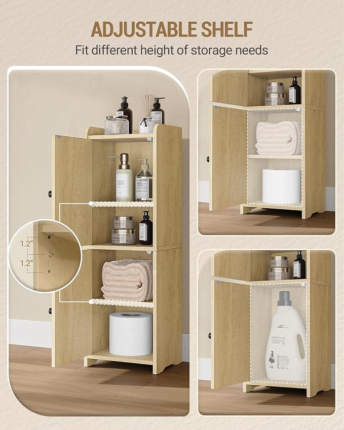 Hzuaneri Bathroom Storage Cabinet, Small Corner Floor Cabinet with 2 Doors and Adjustable Shelf, Narrow Toilet Paper Cabinets, Bathroom Organizer for Small Spaces, 7.9" D x 9.8" W x 29.5"Rattan Yellow
