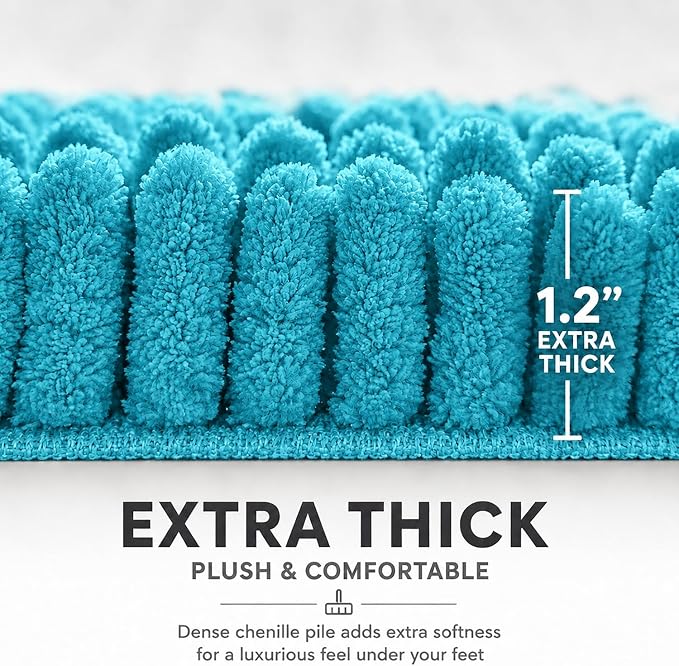 Bathroom Rugs Sets 2 Piece,Super Absorbent Soft,Thick,Machine Washable Chenille Bath Mat,Non Slip Toilet Floor Rug,Bath Mats for Bathroom,20x32 Plus 20x20 U Shape,Light Blue