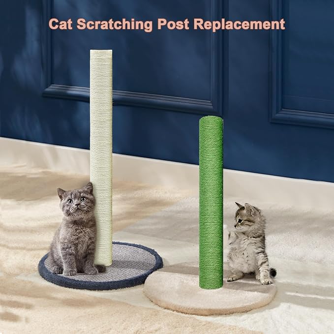 Cat Scratching Post Replacement for Cactus Cat Tree & Tower, Green 4 PCS 15.7in, Natural Sisal Replacement Parts with M8 Screws, Cute Green Cat Tree Refurbishment