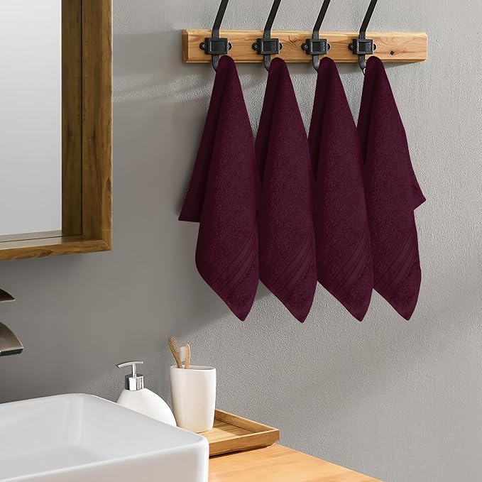 BOUTIQUO Ultra Soft Cotton Washcloths, Contains 12 Piece Face Cloths 12x12 inch, Ideal for Everyday use Face Towels, Compact & Lightweight Multi Purpose Washcloths - Burgundy