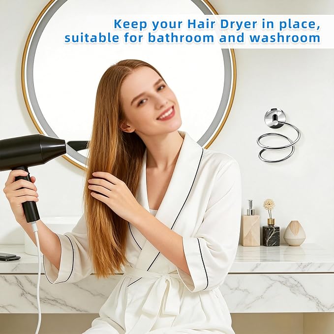 Bathroom Hair Dryer Holder Hair Care Tools Holder Wall Mount Chrome Finished Stainless Steel-Silver