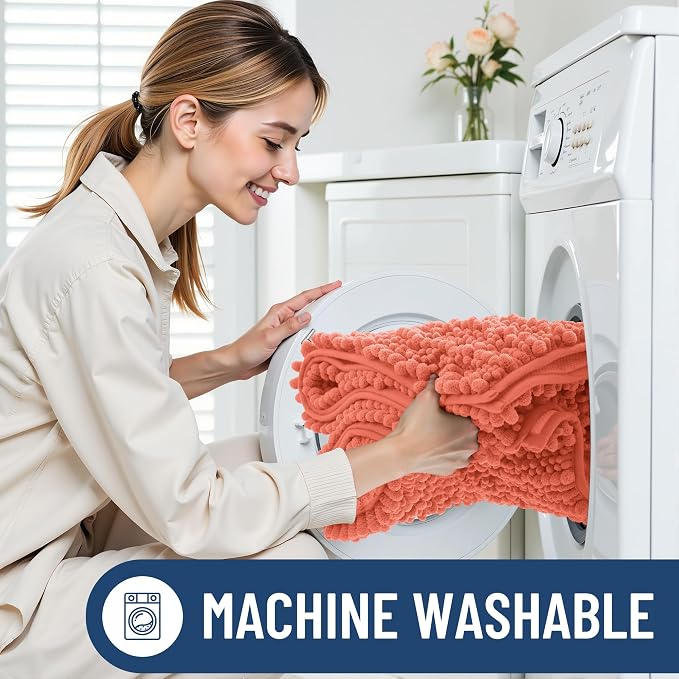 Smiry Bathroom Rugs 24X16, Extra Soft Rubber Backing Chenille Bath Mats | Coral Machine Washable Non Slip Quick Dry Bath Mats for Bathroom Floor, Tub, Shower, Home Decor Accessories