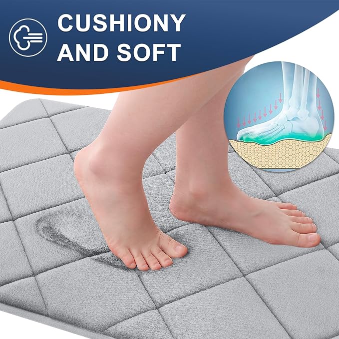 OLANLY Memory Foam Bath Mat 36x24, Ultra Soft and Absorbent Bathroom Rugs | Light Gray, Quick Dry, Machine Washable Shower Bath Rugs, Comfortable Bath Carpet for Bathroom Floor, Tub and Shower