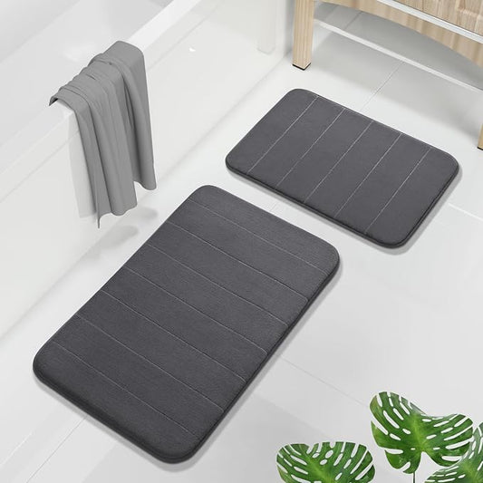 Yimobra Memory Foam Bathroom Rugs Sets 2 Piece - Super Soft Absorbent Quick Dry Bath Mat Set, Machine Washable Non Slip Floor Carpet for Tub Shower & Single Sink (17x24 & 31.5x20 Inch, Dark Gray)