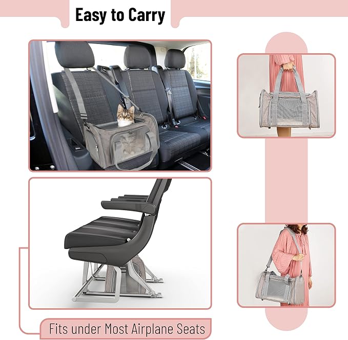 Mr. Pen- Pet Carrier, 17.5" x 11.2" x 11.5", Medium Size, Gray | Portable Travel Carrier for Small Pets, Cats & Small Dogs, Breathable Mesh, Safety Inner Leash