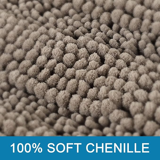 H.VERSAILTEX Bathroom Rugs Bath Rugs for Bathroom Non Slip Bath Mats Extra Thick Chenille Striped Rug 17" x 24" Absorbent Soft Shaggy Washable Dry Fast Bath Mats for Bath Room Floor - Taupe