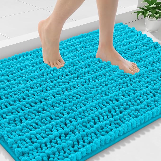 Smiry Bathroom Rugs 30X20, Extra Soft Rubber Backing Chenille Bath Mats | Aqua Sky Machine Washable Non Slip Quick Dry Bath Mats for Bathroom Floor, Tub, Shower, Home Decor Accessories