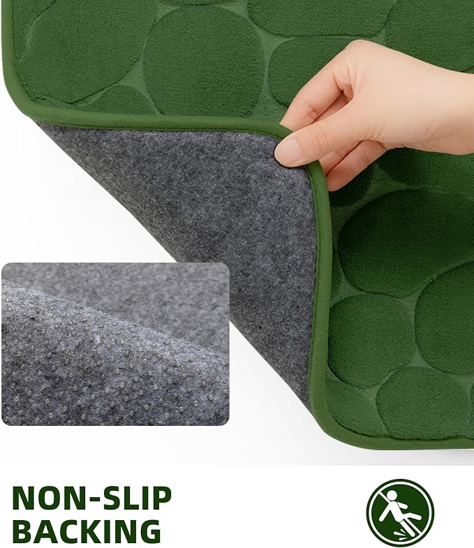 YIHOUSE Memory Foam Bath Mat Cobblestone Bathroom Rugs Super Water Absorbent Bath Mats for Bathroom Machine Washable Bath Rugs(20 x 47,Green)
