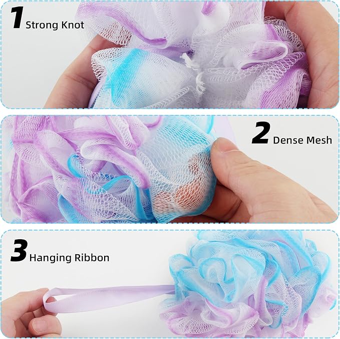 Chuya Bath Loofah Sponges 70 Grams Large Size,4 Pack Shower Sponge | Exfoliating Cleaning Bath Loofa Body Scrubber Balls for Women Men Children Washing