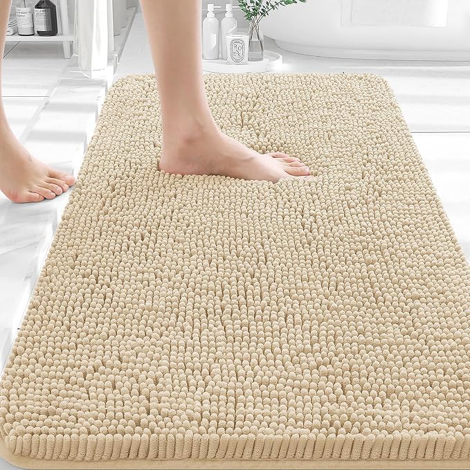 OLANLY Bathroom Rugs 36x24, Extra Soft Absorbent Chenille Bath Rugs | Beige, Quick-Drying Rubber Backing, Machine Washable Bath Mat for Bathroom Floor, Tub and Shower, Home Decor Accessories