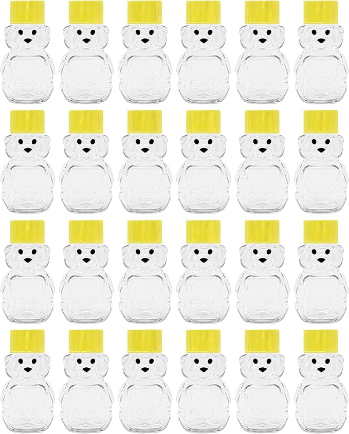 2 Ounce Honey Bears with Sealable Yellow Screw Top Lid - 24 Pack (2 oz. bear, 24pk, yellow)