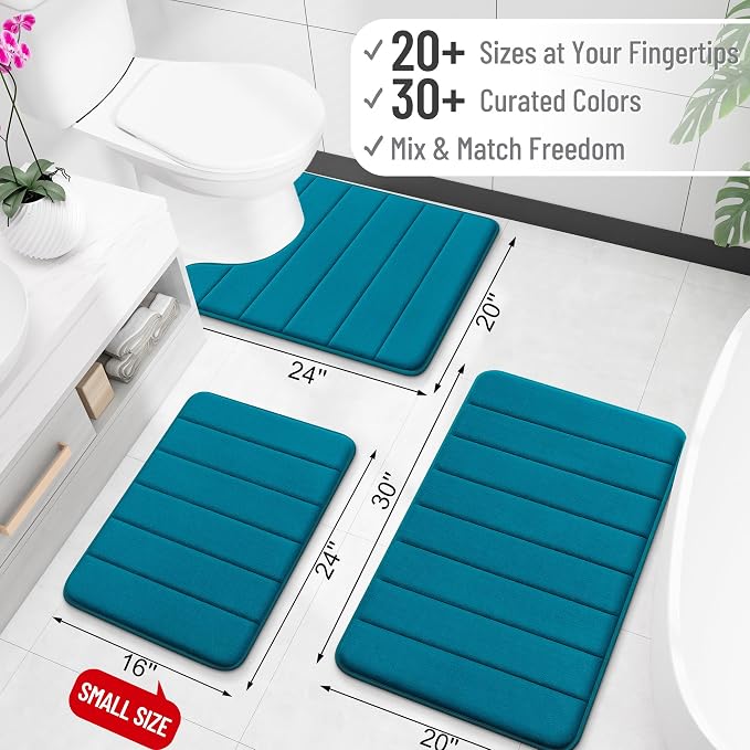 OLANLY Memory Foam Bath Mat 24x16, Super Soft and Absorbent Bathroom Rugs | Peacock Blue, Quick Dry Bath Rug, Machine Washable Shower Floor Mats, Bathmat Carpet for Bathroom Floor, Tub and Shower