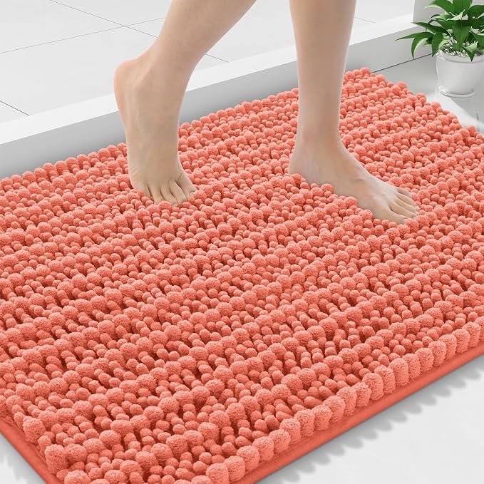 Smiry Bathroom Rugs 47X24, Extra Soft Rubber Backing Chenille Bath Mats | Coral Machine Washable Non Slip Quick Dry Bath Mats for Bathroom Floor, Tub, Shower, Home Decor Accessories