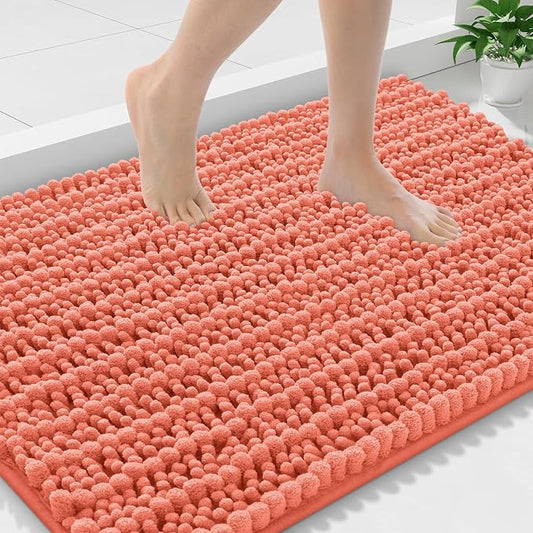 Smiry Bathroom Rugs 47X24, Extra Soft Rubber Backing Chenille Bath Mats | Coral Machine Washable Non Slip Quick Dry Bath Mats for Bathroom Floor, Tub, Shower, Home Decor Accessories