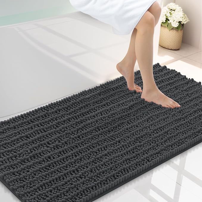 Smiry Bathroom Rugs 45X27, Extra Soft Rubber Backing Chenille Bath Mats | Dark Grey Machine Washable Non Slip Quick Dry Bath Mats for Bathroom Floor, Tub, Shower, Home Decor Accessories