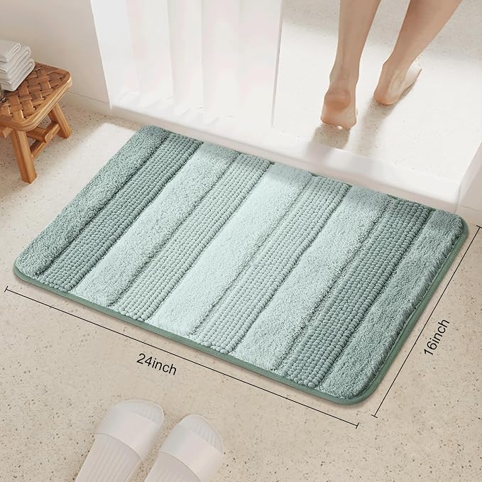 Kmson Ombre Chenille Bathroom Rugs Mat, 17"x24" Non-Slip Bath Mat for Bathroom Floor & Bathtub, Ultra Soft Washable Shaggy Bath Rugs, Fluffy Thick Water Absorbent Microfiber Shower Mat Green