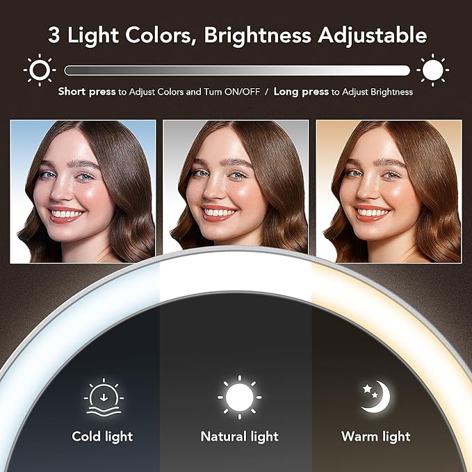 LitBear Travel Makeup Mirror with Light, Rechargeable Double-Sided 10X/1X Magnifying Mirror, Portable Lighted Beauty Mirror, 3 Color Lighting, Dimmable Touch Screen, Tabletop Handhold Hanging (Purple)