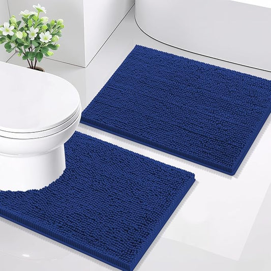 Smiry Bathroom Rugs Sets 2 Piece (24x16+ U Shape 24x20, Royal Blue) | Soft Absorbent Machine Washable Non Slip Shaggy Bath Rug Set for Tub, Shower, and Floor, Home Decor
