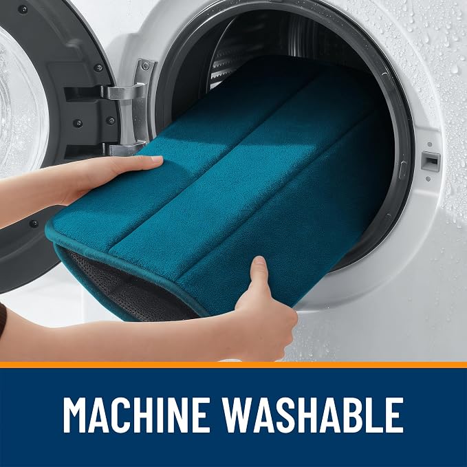 OLANLY Memory Foam Long Bathroom Rugs Runner 44x20, Super Soft Absorbent | Peacock Blue, Quick Dry Bath Mat, Machine Washable Shower Floor Rugs, Bathmat Carpet for Bathroom Floor, Tub and Shower