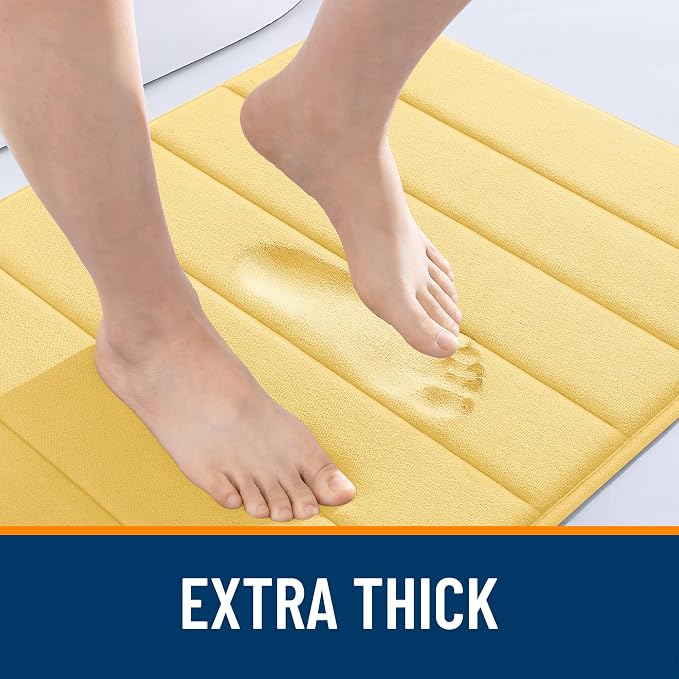 OLANLY Memory Foam Long Bathroom Rugs Runner 44x24, Super Soft Absorbent | Yellow, Quick Dry Bath Mat, Machine Washable Shower Floor Rugs, Bathmat Carpet for Bathroom Floor, Tub and Shower