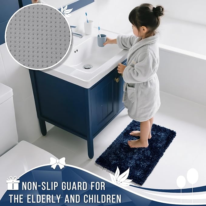 Yimobra Bathroom Rug Set 2 Piece, Luxury Shaggy Bath Mat Set with Non Slip Backing, Ultra Soft & Absorbent Mats for Bathroom Floor, Machine Washable, 44"x24"+24"x17", Peacock Blue