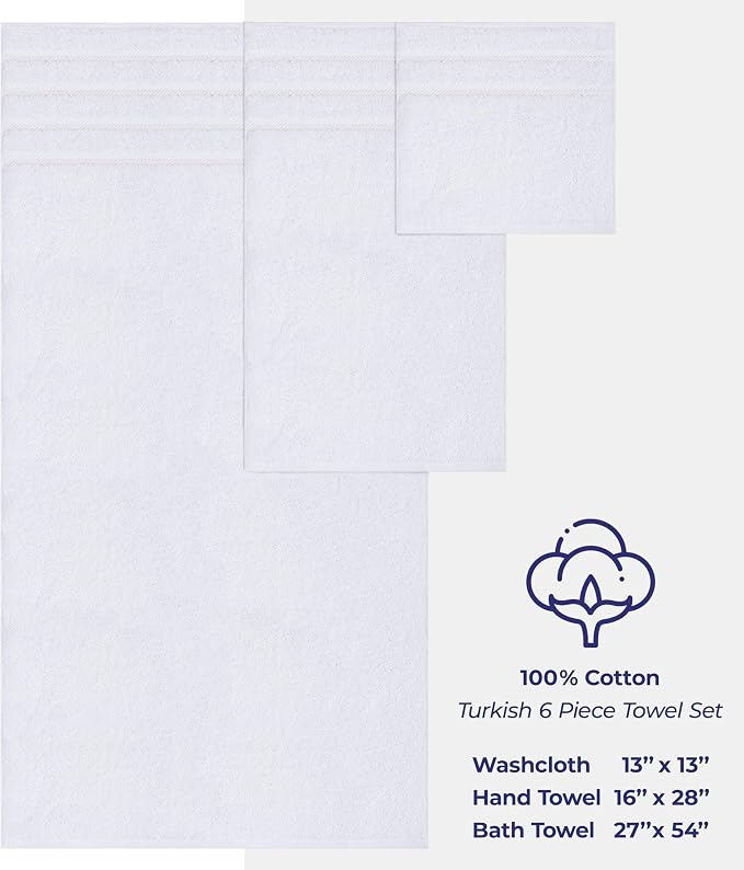 American Soft Linen 100% Cotton Luxury Turkish Towels, 6 Piece Towel Set | Soft Absorbent Quick Dry OEKO Tex Standard 100 Certificated Durable Machine Washable Premium Hotel Quality