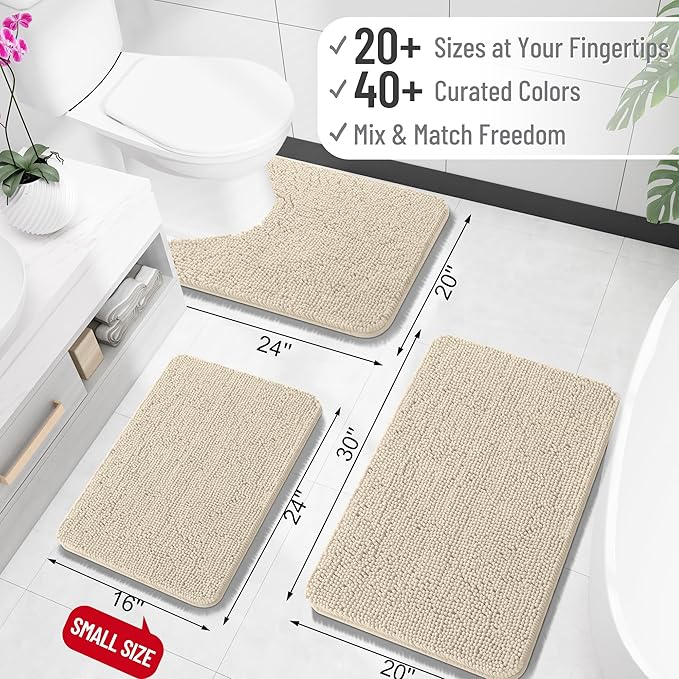 OLANLY Toilet Rugs U-Shaped 20x20, Soft Absorbent Chenille Contour Rugs | Sand, Quick-Drying Rubber Backing, Machine Washable Non-Slip Shaggy Bathroom Mat for Toilet, Home Decor Accessories