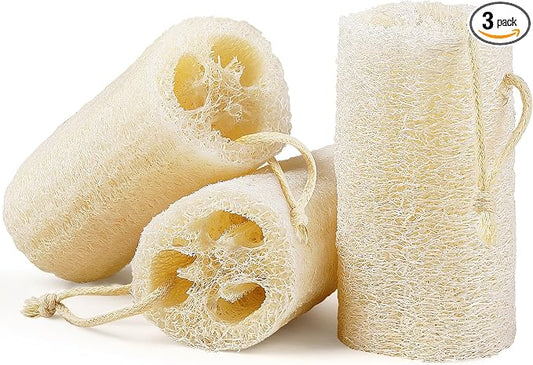 3 Pack Natural Loofah Sponge Exfoliating Body Scrubber 5 Inch | Organic luffa sponges, real plant fiber, gentle exfoliation for smooth skin, ideal for men women bath shower spa use