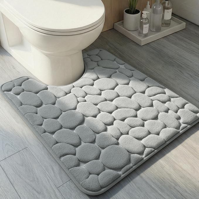 YIHOUSE Memory Foam Bath Mat Cobblestone Bathroom Rugs Super Water Absorbent Bath Mats for Bathroom Machine Washable Bath Rugs(20 x 24,Light Gray)