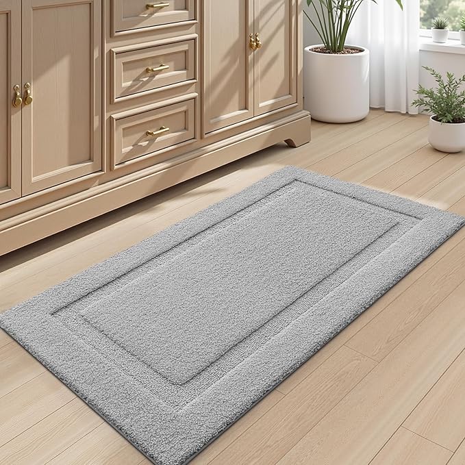 LUMI Large Bathroom Rugs Soft Absorbent, Non Slip Bath Mat 24x43, Grey | Machine Washable with Rubber Backing, Quick Dry, Premium Microfiber Plush Carpet for Bathtub and Shower Floor