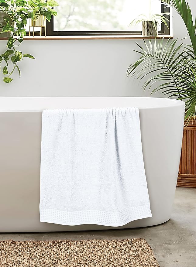 GLAMBURG 100% Cotton 2 Pack Oversized Bath Towel Set 28x55 Inches, Ultra Soft Highly Absorbant Compact Quickdry & Lightweight Large Bath Towels, Ideal for Gym Travel Camp Pool - White