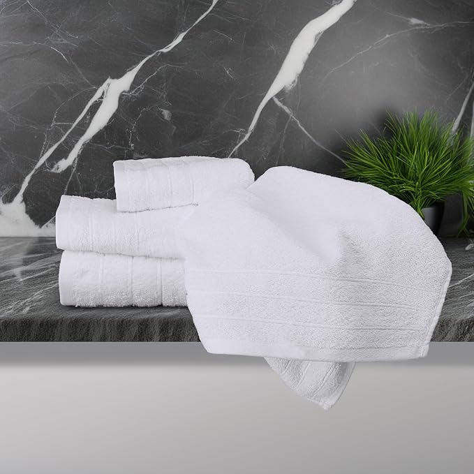 6 Piece Hand Towels Set 16 x 28 Inches, White | 100% Cotton, Lighter Weight, Quick to Dry, 16 x 28 Inches, Super Soft & Absorbent, Perfect for Bathroom & Kitchen