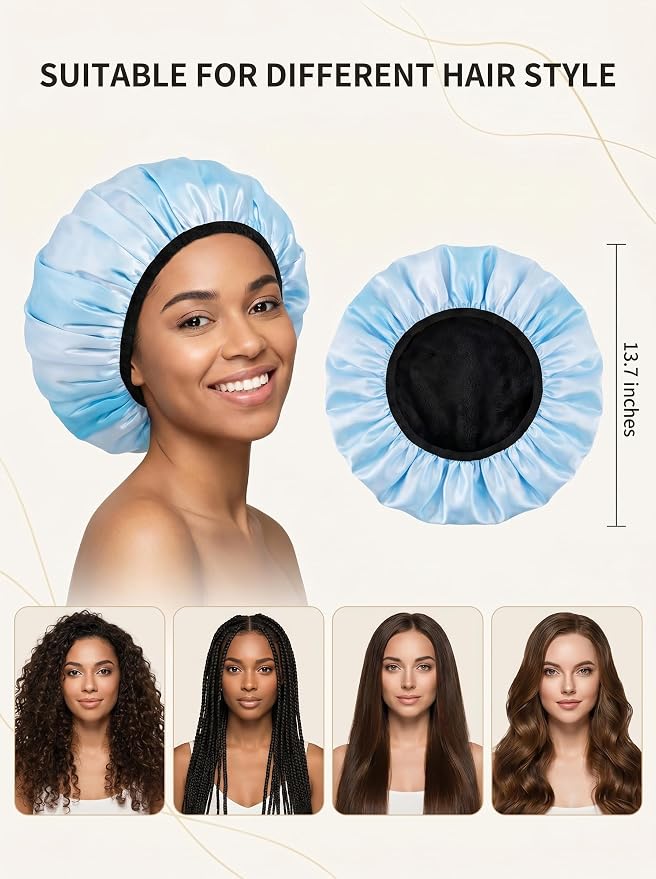 Aquior Shower Caps,Terry Lined Shower Cap for Women Reusable, Triple Layer Waterproof Bath Cap, Extra Large for Women Long Hair