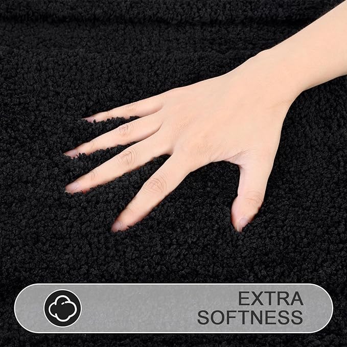 SHACOS 3 Piece Bathroom Rug Set with Toilet Lid Cover, Extra Soft Absorbent | Microfiber Bath Rugs 20"x32" and U-Shaped Toilet, Machine Washable Bath Mats for Bathroom Floor, Tub and Shower, Black
