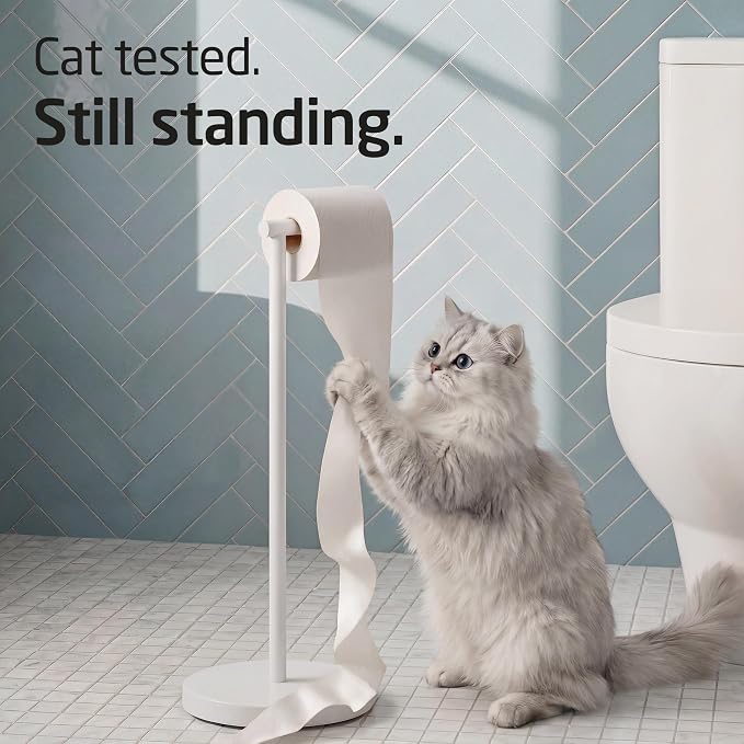 KES White Toilet Paper Holder Stand, Freestanding with Heavy Base | 304 Stainless Steel, Rustproof, 20.2-Inch Height, Anti-Slip Base, Fits All Rolls, Easy 1-Min Assembly