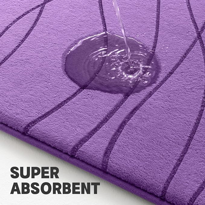 Bathroom Rugs Set 2 Piece, Memory Foam Bath Mat Purple | U Shaped+Small Mat, Ultra Soft, Absorbent, Non-Slip, Machine Washable, for Bathroom, Sink and Toilet