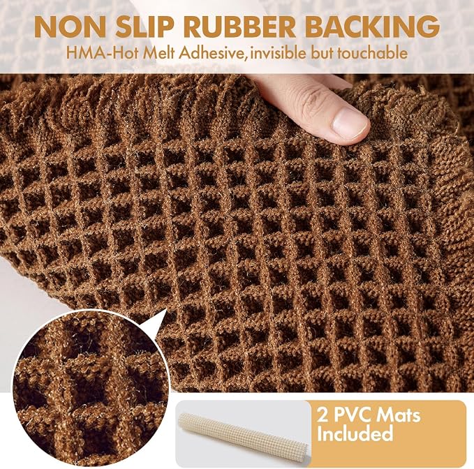 MIULEE Set of 2 Waffle Bathroom Rugs Boho Bath Mat Caramel 24x36 Inch | Non Slip, Super Absorbent, Washable, Ultra Soft, Rubber Backed, Large Bath Rugs for Bathroom Floor Tub Shower