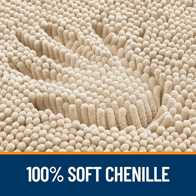 OLANLY Toilet Rugs U-Shaped 24x24, Soft Absorbent Chenille Contour Rugs | Beige, Quick-Drying Rubber Backing, Machine Washable Non-Slip Shaggy Bathroom Mat for Toilet, Home Decor Accessories
