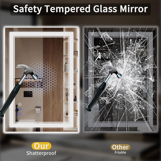 30"x40" LED Bathroom Mirror with Lights, Anti-Fog, Backlit + Front Lit, Dimmable, Led Vanity Mirror for Wall, Lighted Bathroom Mirror, 3 Colors, Shatter-Proof Tempered Glass