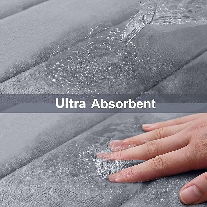 Buganda Memory Foam Bath Mat 60 x 24, Ultra Soft Absorbent Bathroom Rugs | Medium Grey, Machine Washable Quick Dry Bath Mats for Bathroom Floor, Shower and Tub, Home Decor Accessories