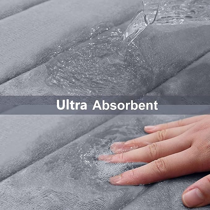 Buganda Memory Foam Bath Mat 70 x 24, Ultra Soft Absorbent Bathroom Rugs | Medium Grey, Machine Washable Quick Dry Bath Mats for Bathroom Floor, Shower and Tub, Home Decor Accessories