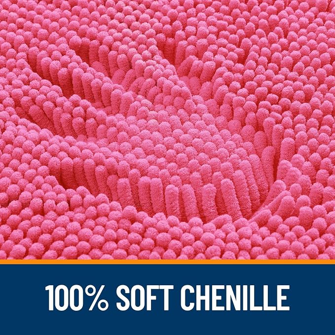 OLANLY Chenille Bathroom Rugs Mats Sets 2 Piece, 30"x20"+24"x20", Hot Pink | Soft Absorbent Bath Mat and U-Shaped Contour Toilet Rug Set, Quick Dry, Machine Washable Bath Carpet, Home Decor Accessories