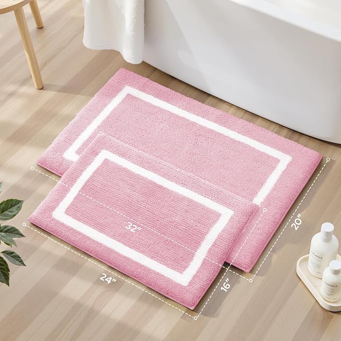 HOMEIDEAS Light Pink Bathroom Rugs Sets 2 Piece 20" x 32" + 16" x 24" | Super Soft and Absorbent Microfiber Tufted Bath Mats, Non-Slip and Machine Washable for Bathroom, Shower, Tub