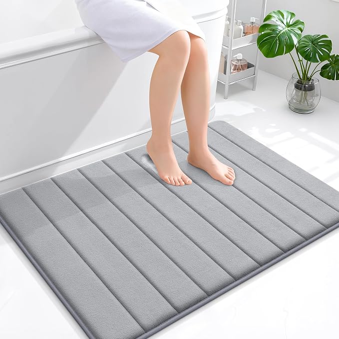 OLANLY Memory Foam Large Bath Mat 40x32, Super Soft Absorbent Bathroom Rugs | Grey, Quick Dry Bath Rug, Machine Washable Shower Floor Mats, Bathmat Carpet for Bathroom Floor, Tub and Shower