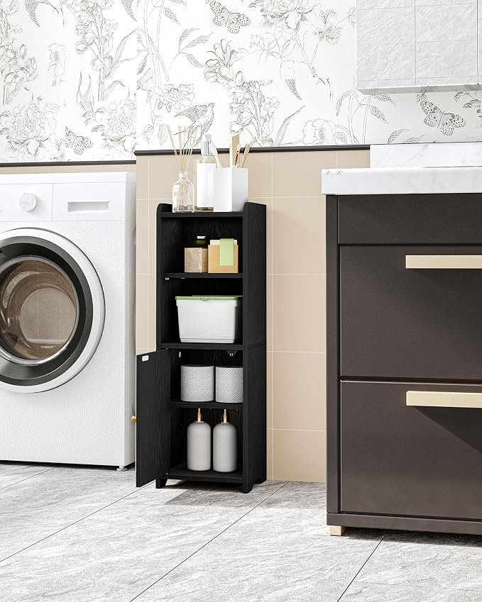 Hzuaneri Bathroom Storage Cabinet, Corner Floor Cabinet with Doors and Adjustable Shelf, Narrow Toilet Paper Cabinets, Bathroom Organizer for Small Spaces, Black BC29704X